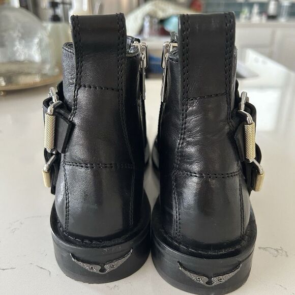 ZADIG & VOLTAIRE PARIS STUDDED HARNESS LEATHER ANKLE BOOTIES SZ 36 5.5 Steampunk - Picture 4 of 14